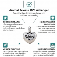 Stalen Asbedel Hart met Inscriptie Mom voor Armband of Ketting 12mm - Heren