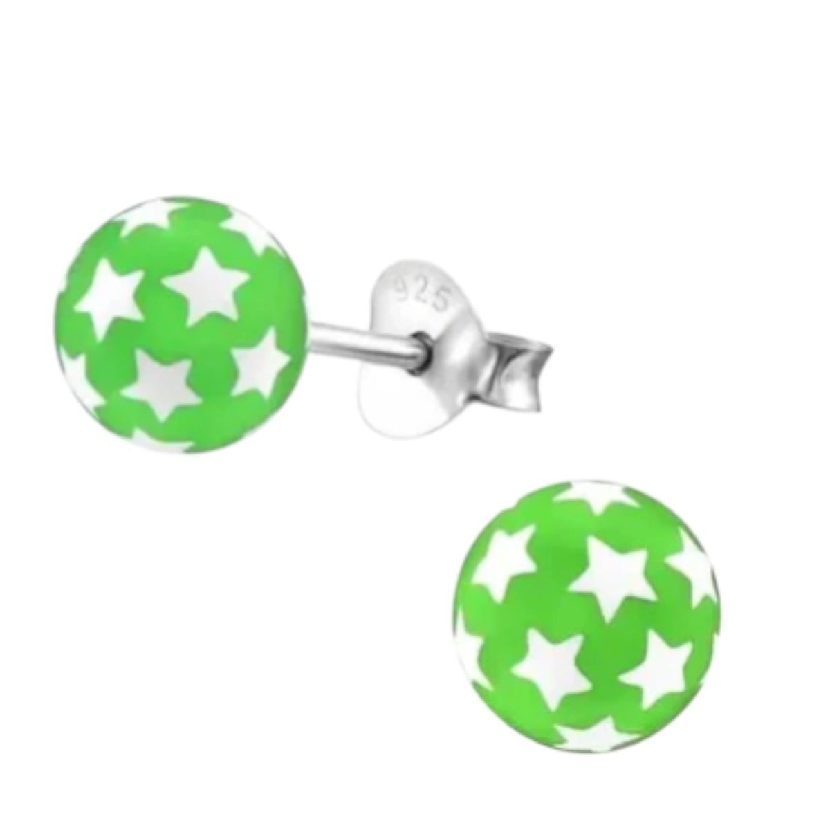 925 Sterling Zilveren Bolletjes Oorknopjes Groen met Witte Sterretjes 6mm -