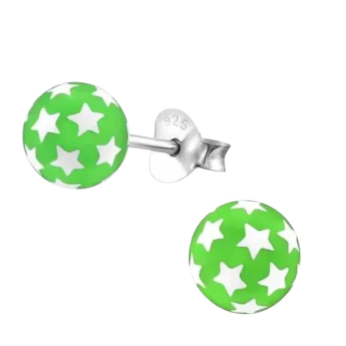 925 Sterling Zilveren Bolletjes Oorknopjes Groen met Witte Sterretjes 6mm