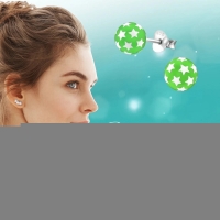 925 Sterling Zilveren Bolletjes Oorknopjes Groen met Witte Sterretjes 6mm -