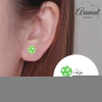 925 Sterling Zilveren Bolletjes Oorknopjes Groen met Witte Sterretjes 6mm -