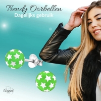 925 Sterling Zilveren Bolletjes Oorknopjes Groen met Witte Sterretjes 6mm -