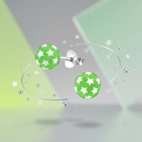 925 Sterling Zilveren Bolletjes Oorknopjes Groen met Witte Sterretjes 6mm -