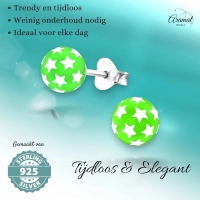 925 Sterling Zilveren Bolletjes Oorknopjes Groen met Witte Sterretjes 6mm -