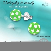 925 Sterling Zilveren Bolletjes Oorknopjes Groen met Witte Sterretjes 6mm -