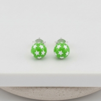 925 Sterling Zilveren Bolletjes Oorknopjes Groen met Witte Sterretjes 6mm -