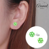 925 Sterling Zilveren Bolletjes Oorknopjes Groen met Witte Sterretjes 6mm -