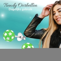 925 Sterling Zilveren Bolletjes Oorknopjes Groen met Witte Sterretjes 6mm -