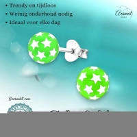 925 Sterling Zilveren Bolletjes Oorknopjes Groen met Witte Sterretjes 6mm -