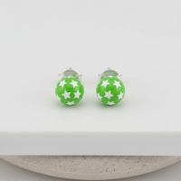 925 Sterling Zilveren Bolletjes Oorknopjes Groen met Witte Sterretjes 6mm -