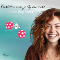 925 Sterling Zilveren Bolletjes Oorknopjes Roze met Witte Sterretjes 6mm -