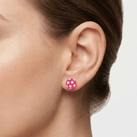 925 Sterling Zilveren Bolletjes Oorknopjes Roze met Witte Sterretjes 6mm -