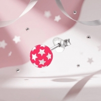925 Sterling Zilveren Bolletjes Oorknopjes Roze met Witte Sterretjes 6mm -