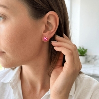 925 Sterling Zilveren Bolletjes Oorknopjes Roze met Witte Sterretjes 6mm -