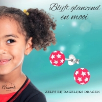 925 Sterling Zilveren Bolletjes Oorknopjes Roze met Witte Sterretjes 6mm -