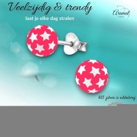 925 Sterling Zilveren Bolletjes Oorknopjes Roze met Witte Sterretjes 6mm -