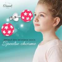 925 Sterling Zilveren Bolletjes Oorknopjes Roze met Witte Sterretjes 6mm -
