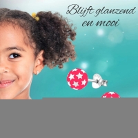 925 Sterling Zilveren Bolletjes Oorknopjes Roze met Witte Sterretjes 6mm -