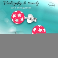 925 Sterling Zilveren Bolletjes Oorknopjes Roze met Witte Sterretjes 6mm -