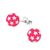 925 Sterling Zilveren Bolletjes Oorknopjes Roze met Witte Sterretjes 6mm