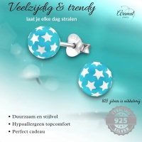 925 Sterling Zilveren Bolletjes Oorknopjes Blauw met Witte Sterretjes 6mm -