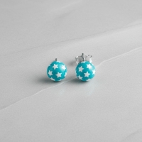 925 Sterling Zilveren Bolletjes Oorknopjes Blauw met Witte Sterretjes 6mm -