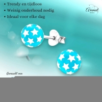 925 Sterling Zilveren Bolletjes Oorknopjes Blauw met Witte Sterretjes 6mm -