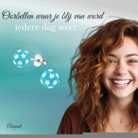 925 Sterling Zilveren Bolletjes Oorknopjes Blauw met Witte Sterretjes 6mm -