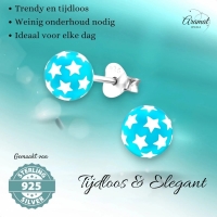 925 Sterling Zilveren Bolletjes Oorknopjes Blauw met Witte Sterretjes 6mm -