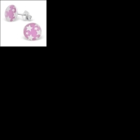 925 Sterling Zilveren Oorknopjes Rond Roze met Witte Sterretjes 7mm -