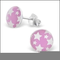 925 Sterling Zilveren Oorknopjes Rond Roze met Witte Sterretjes 7mm -