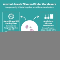 925 Sterling Zilveren Oorknopjes Rond Roze met Witte Sterretjes 7mm -