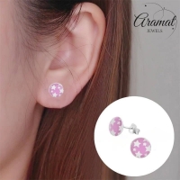925 Sterling Zilveren Oorknopjes Rond Roze met Witte Sterretjes 7mm -