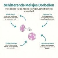 925 Sterling Zilveren Oorknopjes Rond Roze met Witte Sterretjes 7mm -