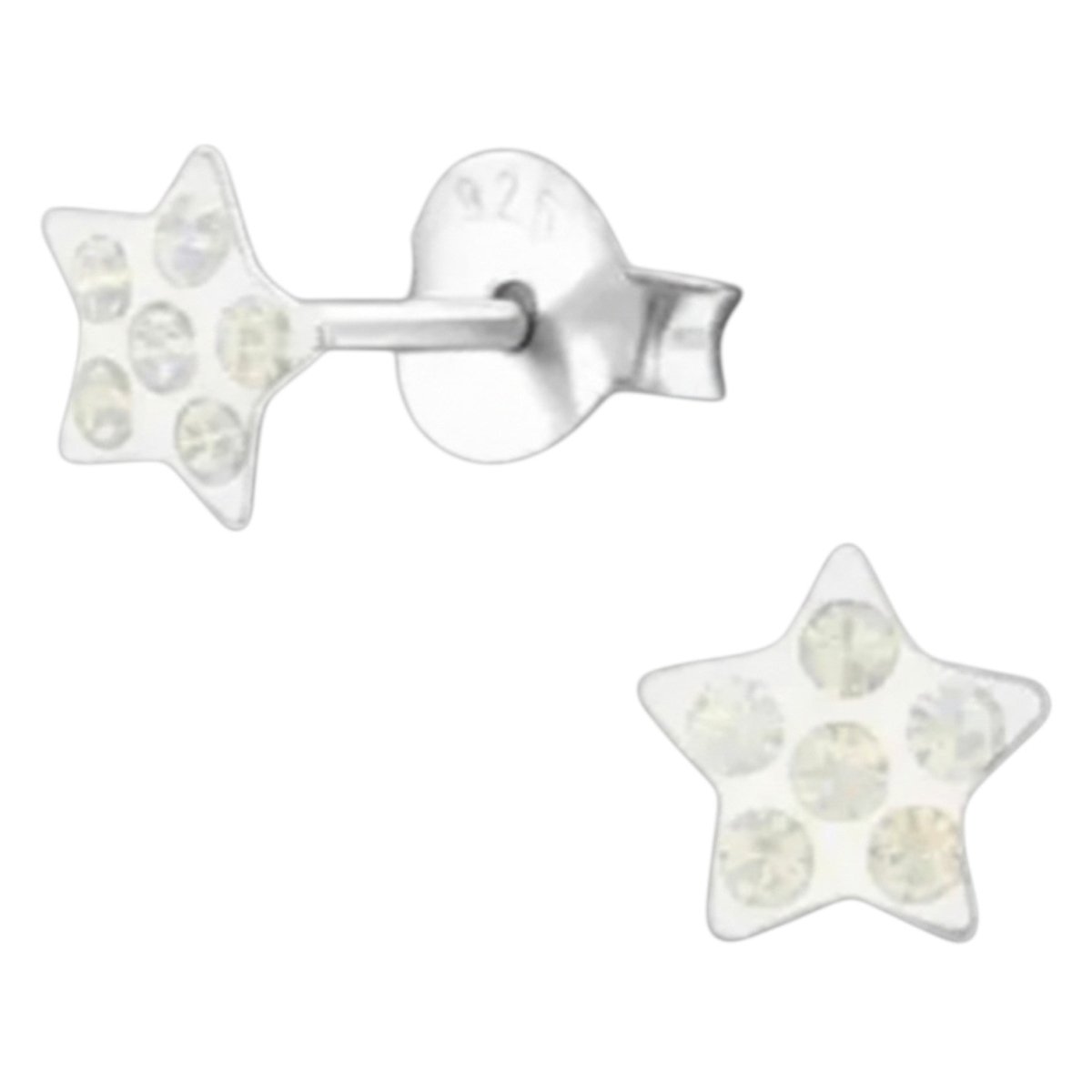 925 Sterling Zilveren Sterretjes Oorknopjes met Opaal Wit Kristal 5mm