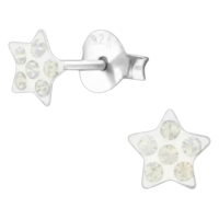 925 Sterling Zilveren Sterretjes Oorknopjes met Opaal Wit Kristal 5mm