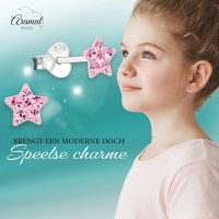 925 Sterling Zilveren Sterretjes Oorknopjes met Roze Kristal 5mm -
