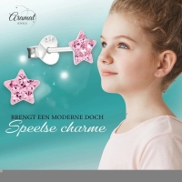 925 Sterling Zilveren Sterretjes Oorknopjes met Roze Kristal 5mm -