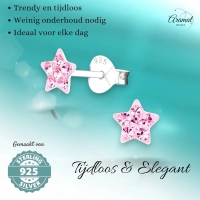 925 Sterling Zilveren Sterretjes Oorknopjes met Roze Kristal 5mm -