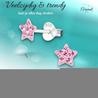 925 Sterling Zilveren Sterretjes Oorknopjes met Roze Kristal 5mm -