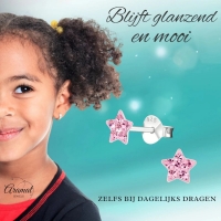 925 Sterling Zilveren Sterretjes Oorknopjes met Roze Kristal 5mm -