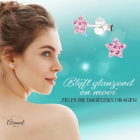 925 Sterling Zilveren Sterretjes Oorknopjes met Roze Kristal 5mm -