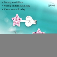 925 Sterling Zilveren Sterretjes Oorknopjes met Roze Kristal 5mm -