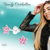 925 Sterling Zilveren Sterretjes Oorknopjes met Roze Kristal 5mm -