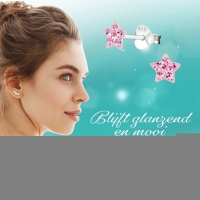 925 Sterling Zilveren Sterretjes Oorknopjes met Roze Kristal 5mm -