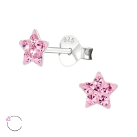 925 Sterling Zilveren Sterretjes Oorknopjes met Roze Kristal 5mm