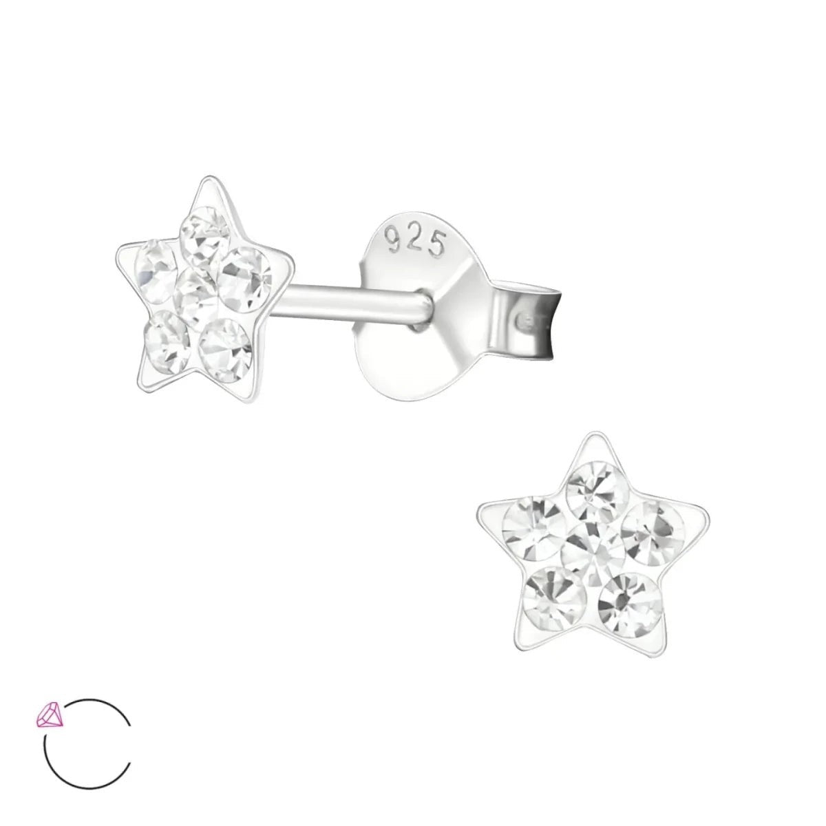 925 Sterling Zilveren Sterretjes Oorknopjes met Transparant Kristal 5mm -