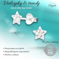925 Sterling Zilveren Sterretjes Oorknopjes met Transparant Kristal 5mm -