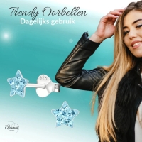 925 Sterling Zilveren Sterretjes Oorknopjes met Blauw Kristal 5mm -