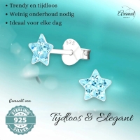 925 Sterling Zilveren Sterretjes Oorknopjes met Blauw Kristal 5mm -